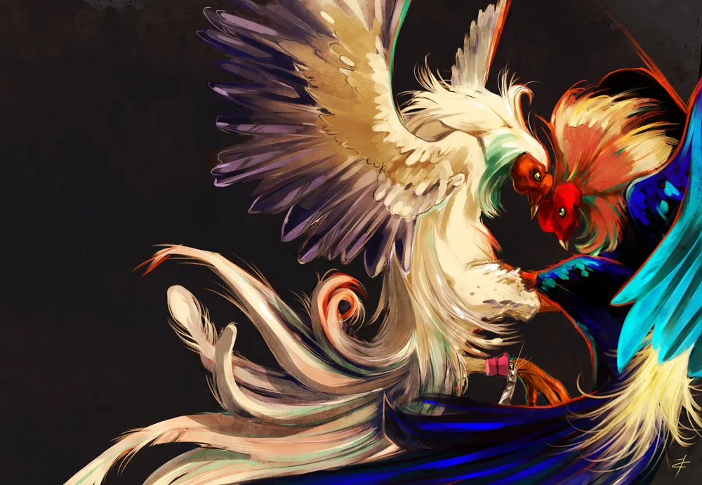 Ilustrasi permainan bertema sabung ayam