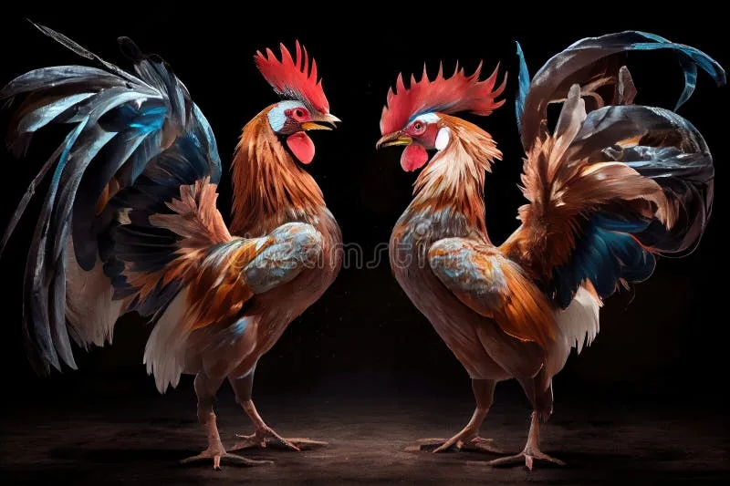Ilustrasi permainan bertema sabung ayam pada layar digital
